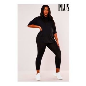 BLACK - 2 PIECE CREW NECK DROP SHOULDER TOP & LEGGING SET